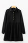Black Corduroy Half Button Collared Long Sleeve Mini Dress