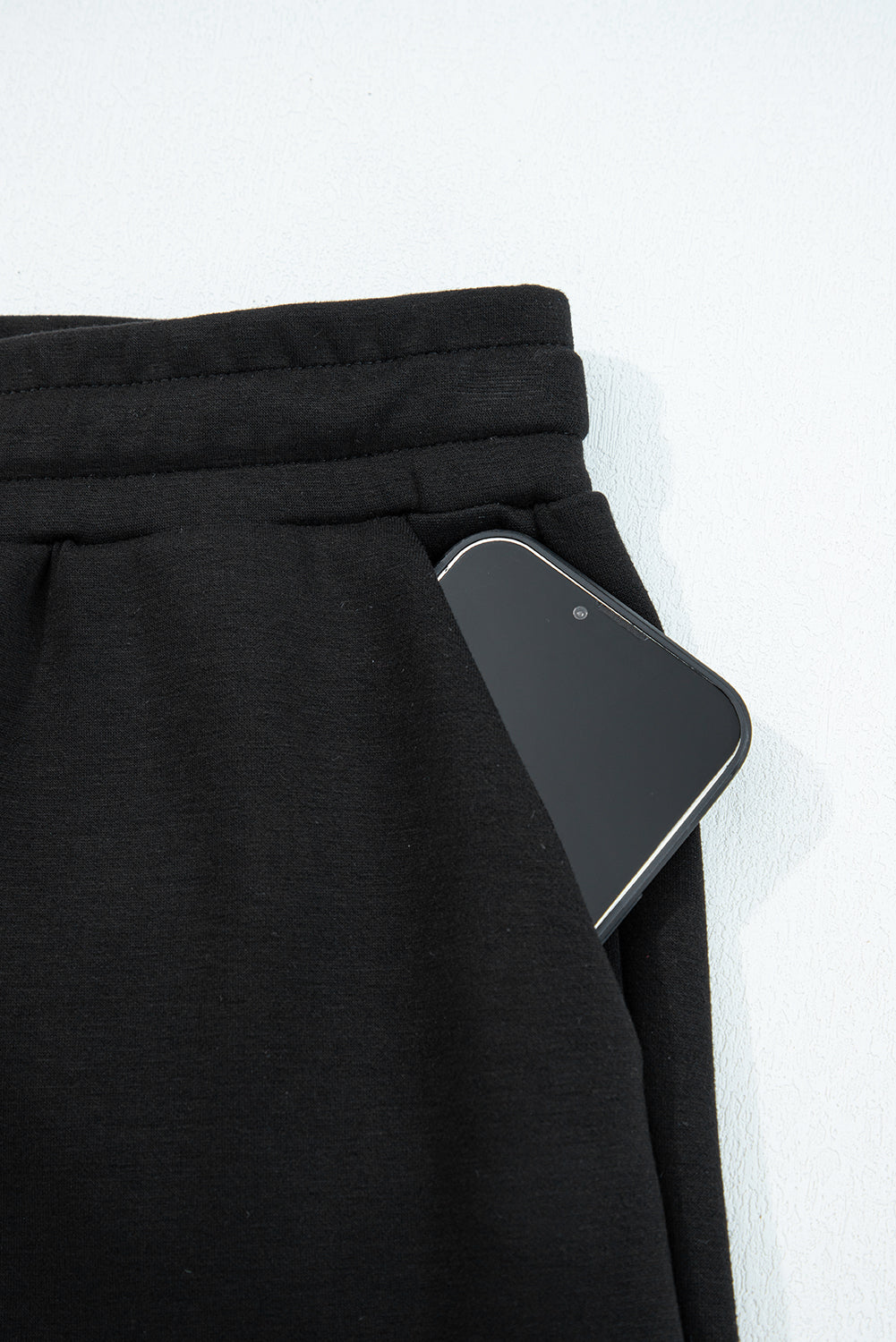 Black Zip Collar Long Sleeve Top Drawstring Pants Set