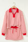 Red Stripe Collared V Neck Drop Shoulder Pullover and Skort 2pcs Outfit