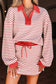 Red Stripe Collared V Neck Drop Shoulder Pullover and Skort 2pcs Outfit